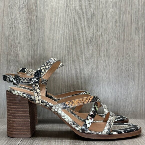 Madewell Shoes - Madewell Sandals Womens 6.5 Edie Snakeskin Strappy Block Heel Leather Multicolor